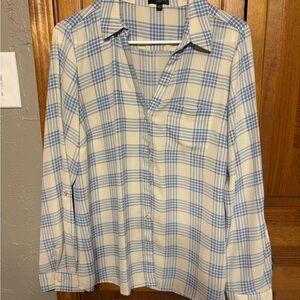 NWOT The Limited Cream and Blue Plaid Button-down Shirt